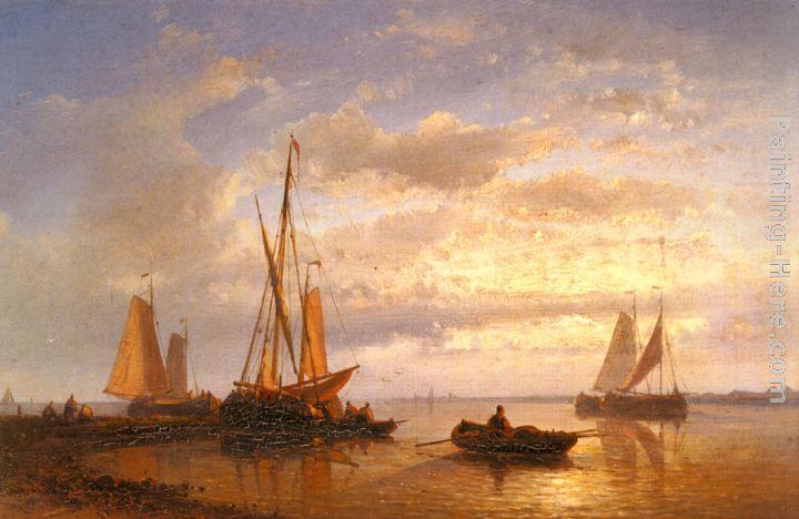 Abraham Hulk Snr Dutch Fishing Vessels In A Calm At Sunset